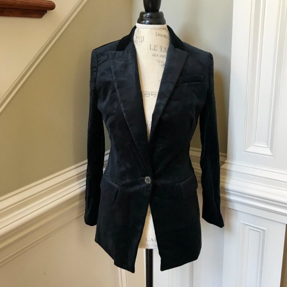 NWT JCrew Willa Velvet Blazer Jacket Womens 0 Black Stretch One Button Coat NEW - Picture 12 of 13